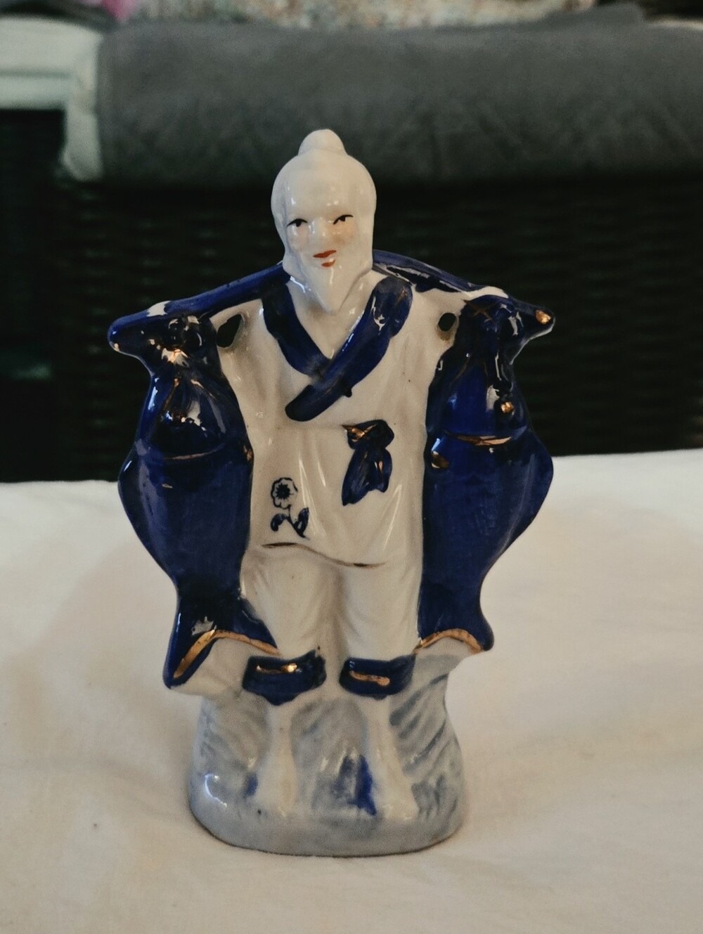 Oriental Blue and White Ceramic Figurine - Home Art - Elegant Porcelain Accent